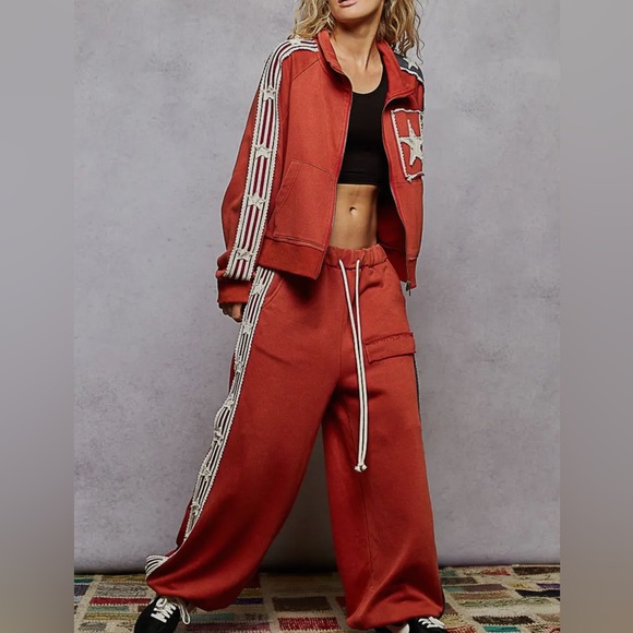 POL Pants - New POL Red Track Set : The Americano Top and bottom track suit.